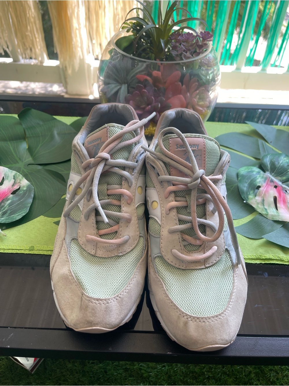 Saucony Pastel Mint and Blush Lace-Up Sneakers